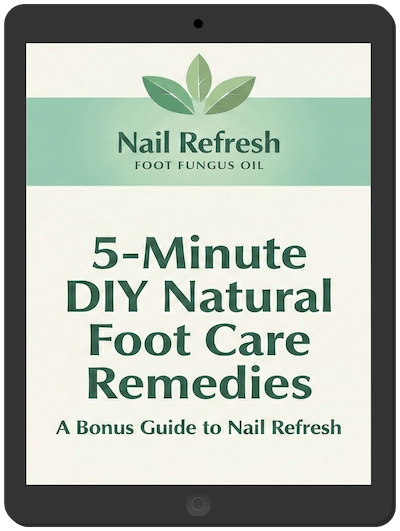 Nail Refresh bonus guide showing natural foot care remedies ebook on tablet screen