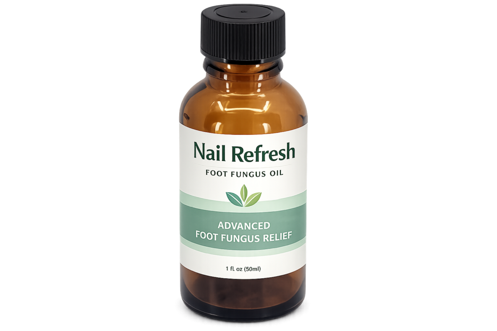 Nail Refresh Foot Fungus Oil single bottle product image with amber glass bottle and black cap on clean background